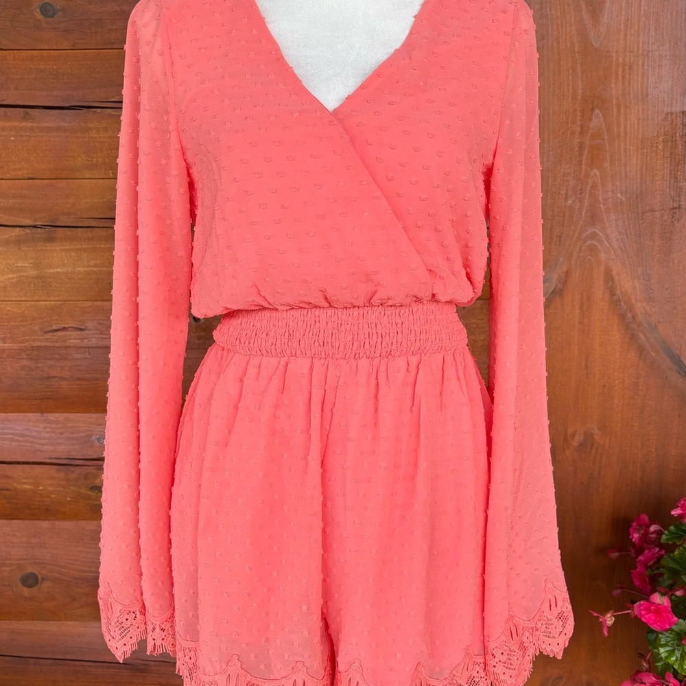 Lulu’s Coral Long Sleeve Romper